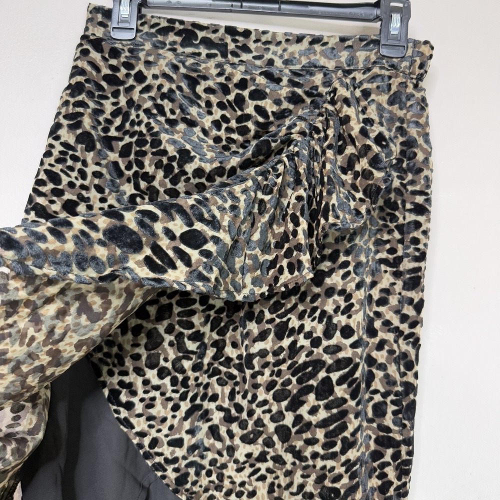 Rachel Zoe Women's Sz S Leopard Burnout Velvet Faux Wrap Ruffle Midi Skirt Black - Picture 6 of 16